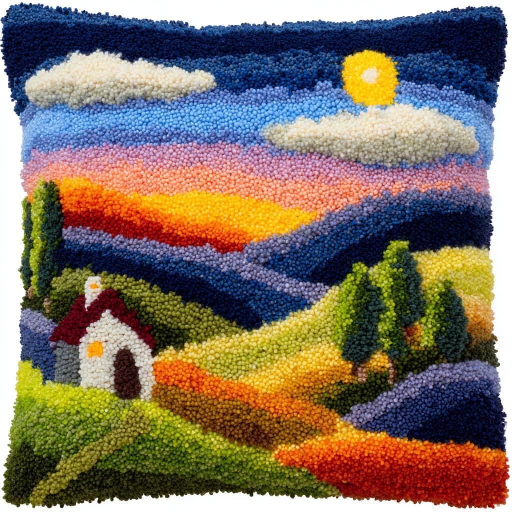 WallustrioaW Latch Hook Kits DIY Throw Pillow Cover,Pastoral Scenery