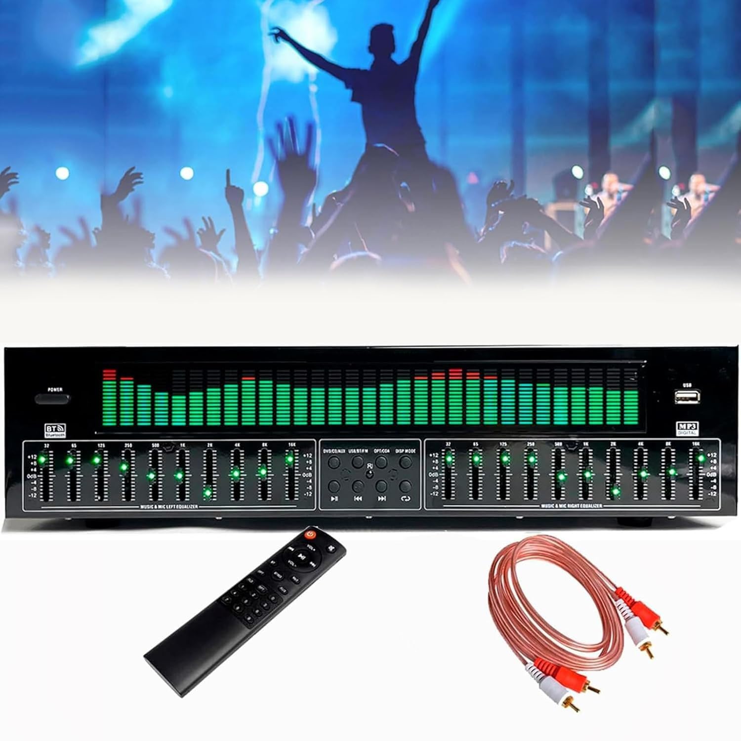 Égaliseur Numérique 31 Bandes, Égaliseur Graphique Audio Stéréo Avec Télécommande, 12 Modes Rythmiques Et Double Réglage Indépendant 10 Segments, Réduction Du Bruit Pour Studio D'enregistrement