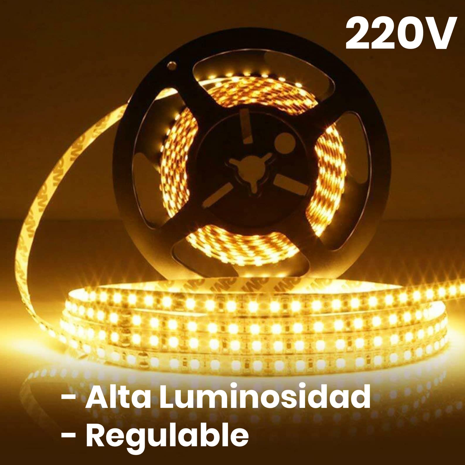 LED ATOMANT Pack 5x Rollo de 5 metros de Tira de Luz LED Directa a 220v, 12W/m, Color Blanco Calido (3000K), Impermeable (IP65), Corte cada 10cm