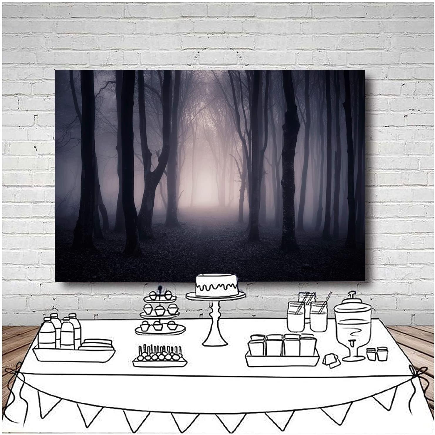 Dark Misty Forest Halloween Theme Party Photography Backdrops Gloomy Grove Vampire Evil Trees Photo Background Witch Wizard Ghost Themed Party Studio Props Cake Table Banner 9x6ft