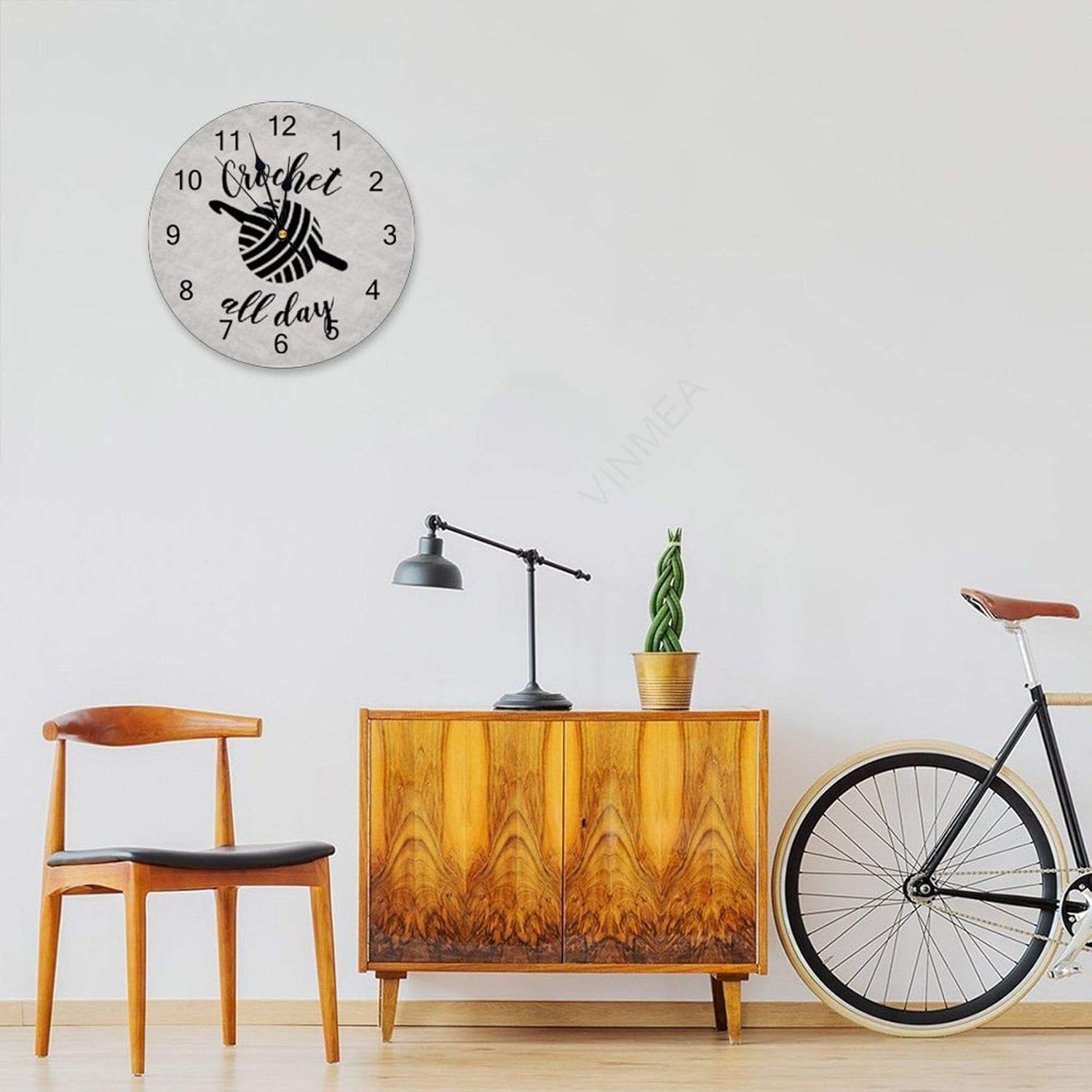PVC Wall Clock with Crochet All Day Round Wall Clock for Home Wall Office Decoration 12 Inches