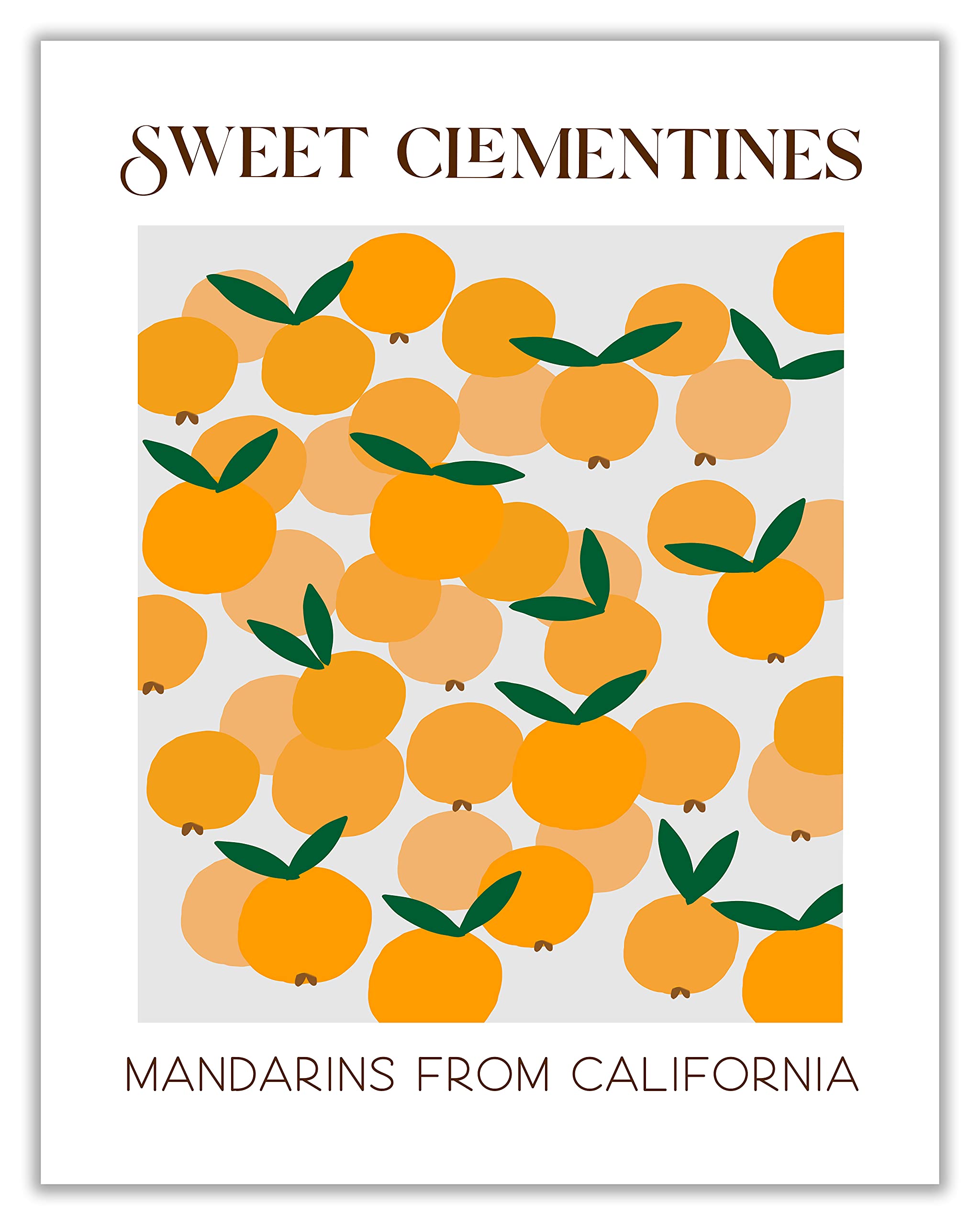 Abstract Fruit No.13 Clementines Exhibition Wall Art Print. 11x14 UNFRAMED Modern Kitchen Wall Decor. Shades of Green & Orange on White.