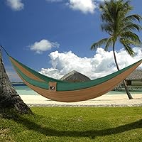Vista 7 de Hamaca MalloMe para una o dos personas, para camping, set de hamaca colgante con 3 correas para árbol, hecha de nailon, es ligera, capacidad para 2