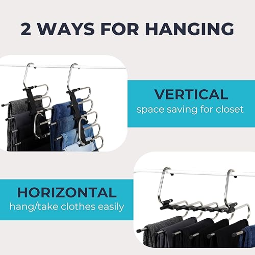 Miniatura 3 de Perchas mágicas para pantalones que ahorran espacio 2 unidades  5 niveles Organizador antideslizante para pantalones, bufandas y cinturones