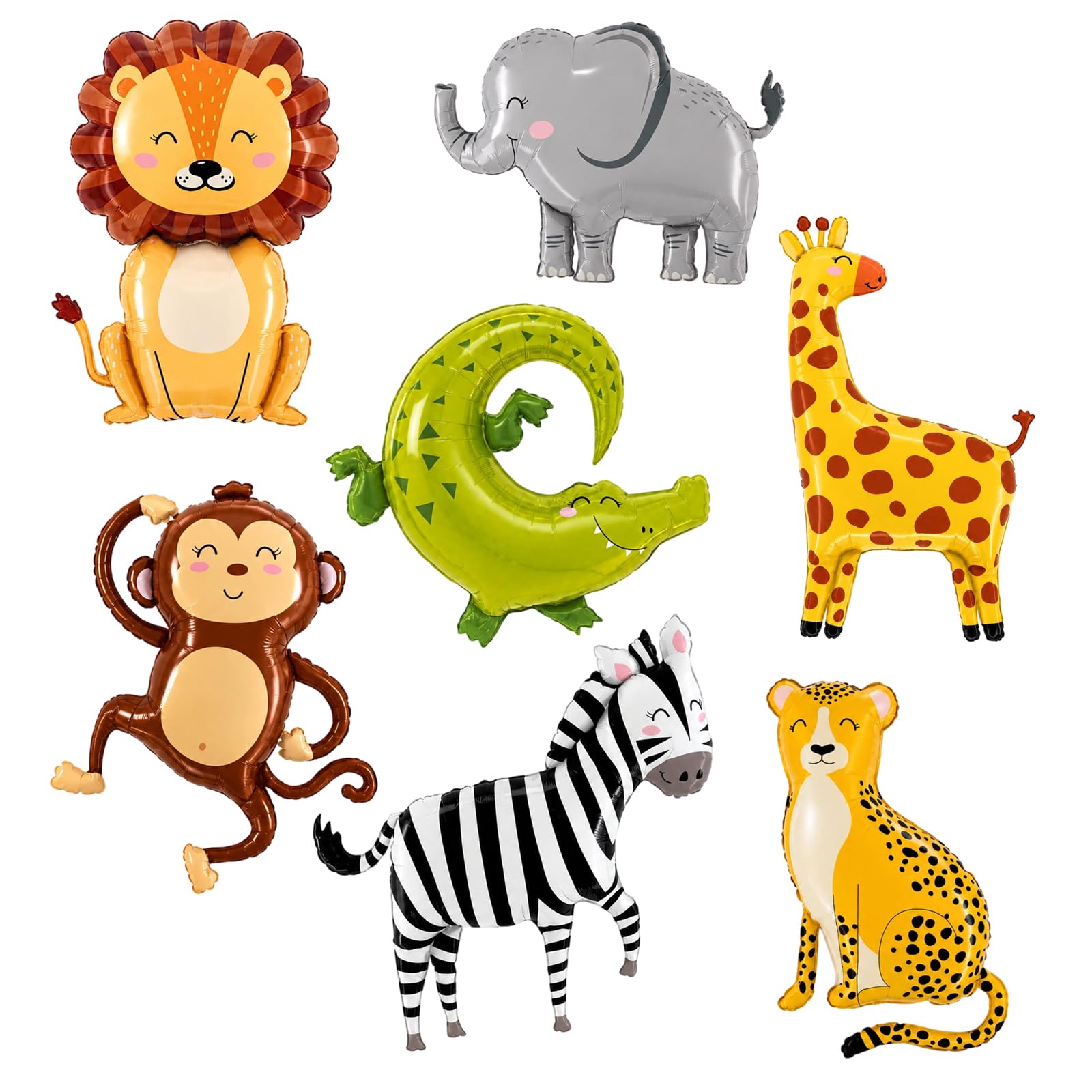 7 Pcs Jungle Safari Animals, animal balloons, Foil Helium Balloons, Animal Shaped with Ribbon & Straw, Forest Theme Party Decorations for Birthday, Shower – Lion, Elephant, Zebra & More