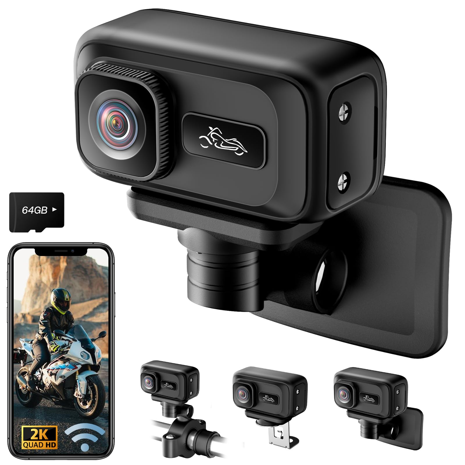 Action Cam, WiFi 2K e Grandangolo 120° Action Camera, Blocco Antiurto con Sensore G Action Cam Moto con IP65 per Motociclette, E-bike e Sport All'aria Aperta