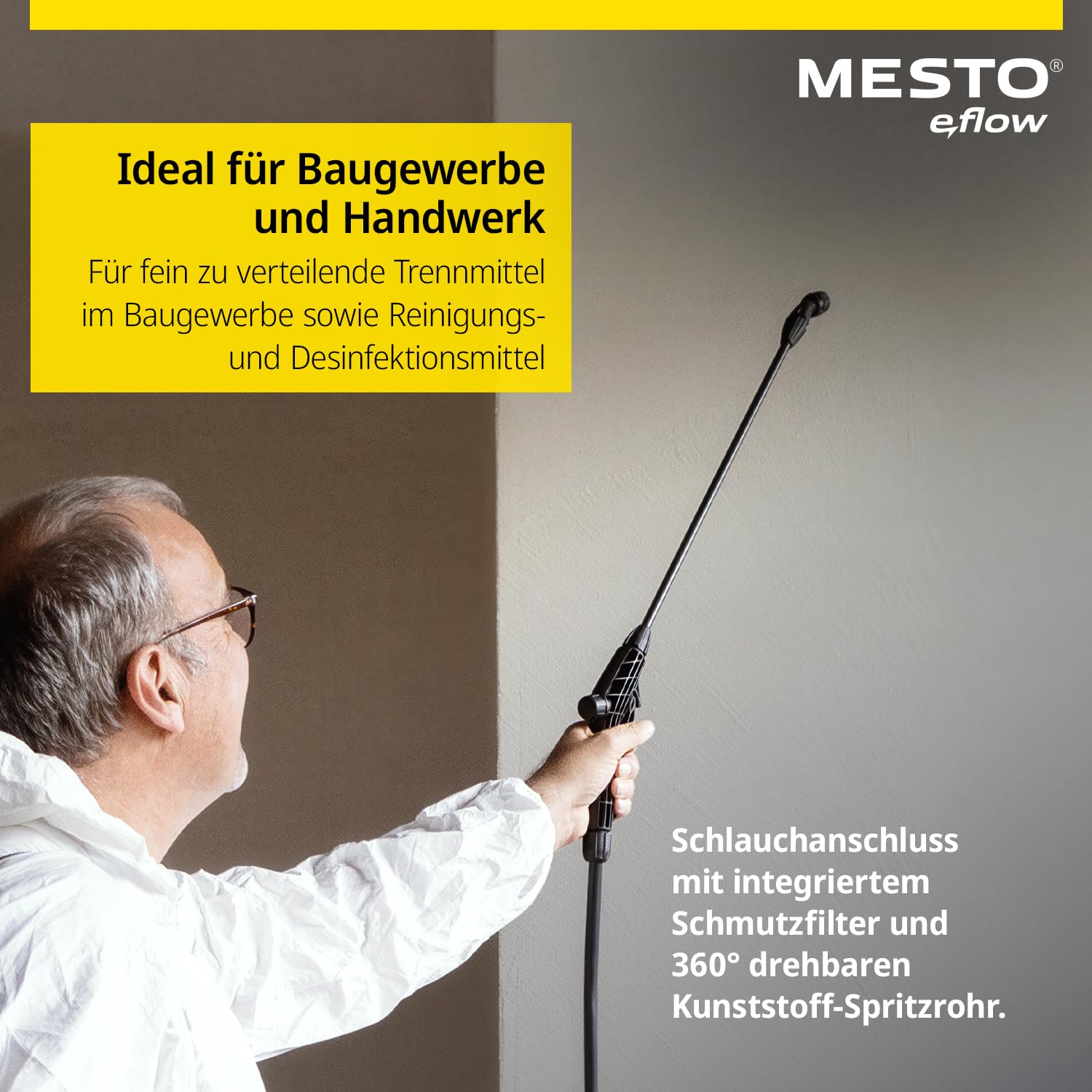 MESTO e.Primer Akku-Drucksprühgerät | Akku Drucksprüher 5 Liter | Für Tiefgrund, Haftgrund & Bauchemikalien | Drucksprüher Akku | Drucksprüher 5L für Handwerk & BAU | Drucksprüher elektrisch