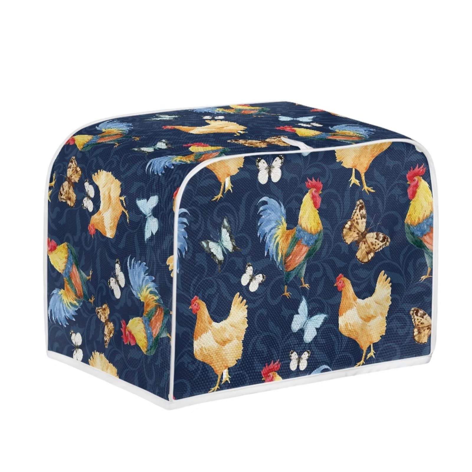 doginthehole 4 Slice Slot Toaster Cover Roosters Pattern Bread Toaster Oven Cloth Cover Four Slice Toaster Cover Bakeware Protector, Chickens Print