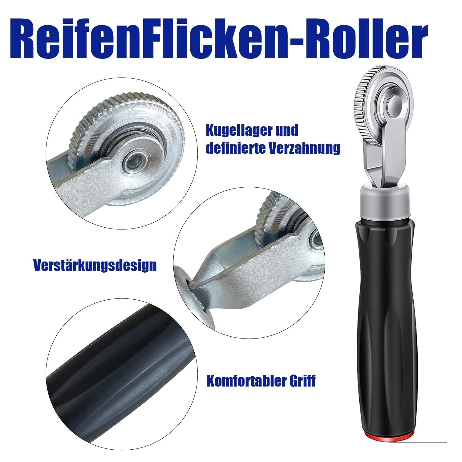 Reifen Reparatur Set mit 24 Gummistopfen, Wolfram-Schleifrad & Reifenroller inkl. 4mm Bohrer - Universelles Reifenflickzeug für Auto, LKW, Motorrad & Fahrrad