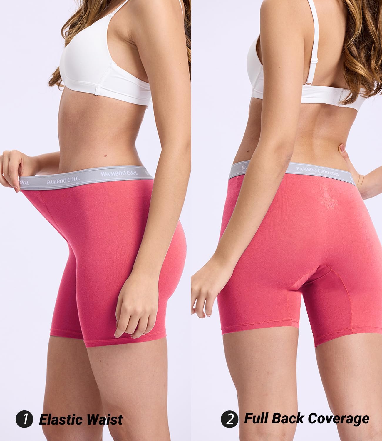 BAMBOO COOL Womens BoyShorts Underwear Full Coverage Ladies Panties High Waisted Boxer Briefs Breathable Stretch 5 Pack - Image 4