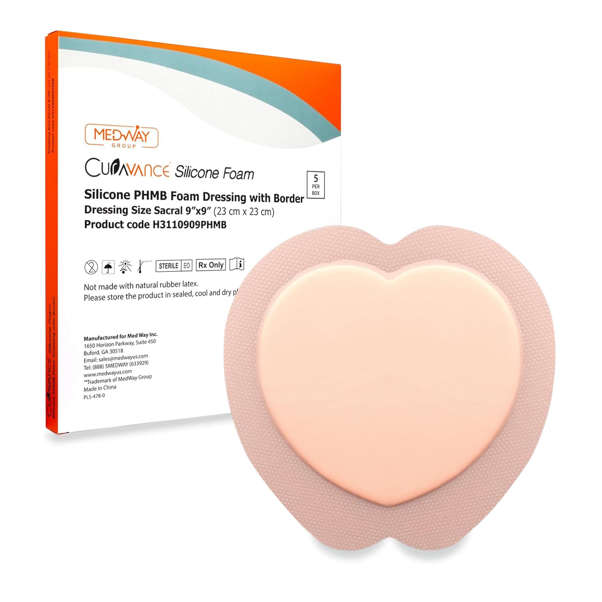 MedVance Sacral Bordered PHMB Silicone Adhesive Foam Wound Dressing, Bed Sore Treatment Bandage for Sacrum, Size 9"x 9" (6.1" Pad x 6.6" Pad), Box of 5 dressings