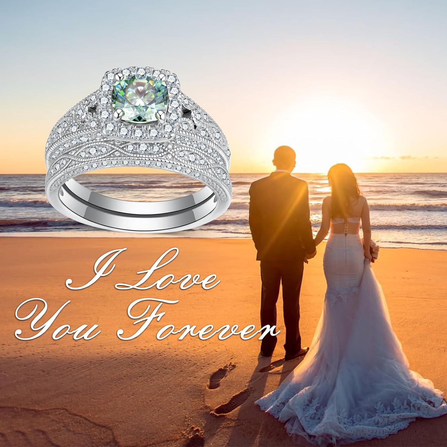 Cushion Cut 1CT Blue Moissanite Wedding Rings Sets for Women, 925 Sterling Silver Moissanite Engagement Ring With Halo, Bridal Ring Set Wedding Band for Her Christmas Jewelry Gifts