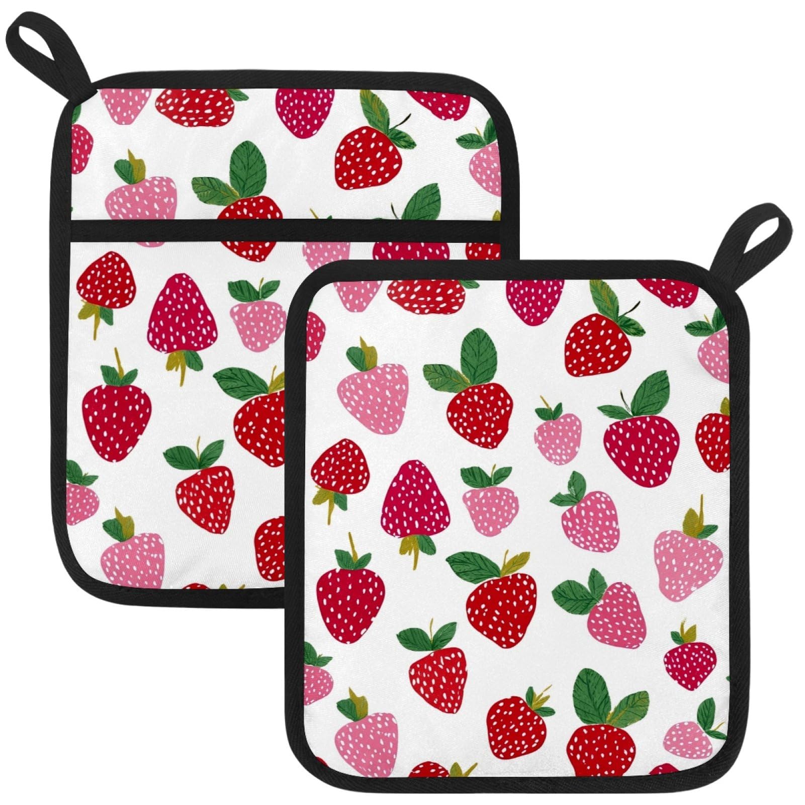 VAPOKF Strawberries Kitchen Hot Pot Holder, Pot Holders Heat Resistant Pot Holder with Pocket Heat Resistant Trivets for Hot Pans Cotton Pot Mitts for Kitchen Cooking Baking