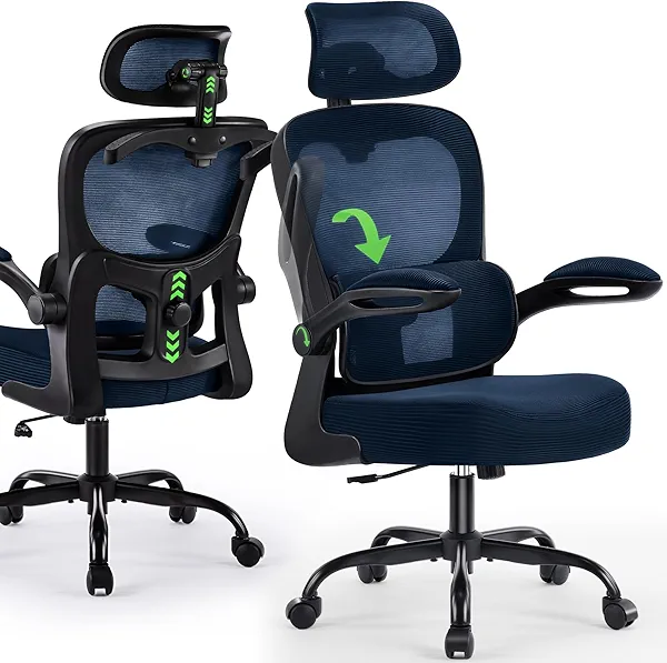 AreShark Office Chair Ergonomic Desk Chairs with Adjustable Lumbar Support& Headrest Hanger, High Back Breathable Mesh Chair with Wheels, Rolling Swivel Comfy Task Computer Chair for Home Work Gaming