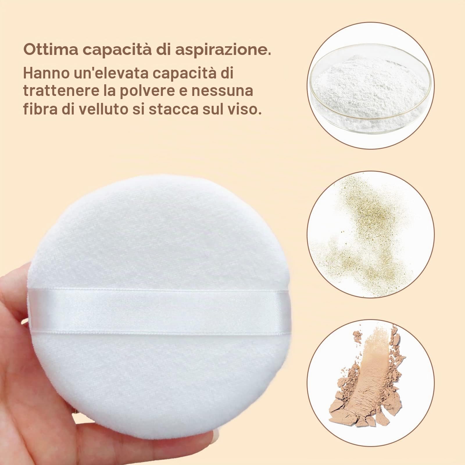 TSHAOUN 4 Pezzi Soffio di Polvere Rotondo,10.5 cm Soffietti in polvere soffici e soffici per il corpo, con nastro,per Cipria Fondotinta Polvere Cosmetica e Fard,per Viso Corpo(4 Pcs)
