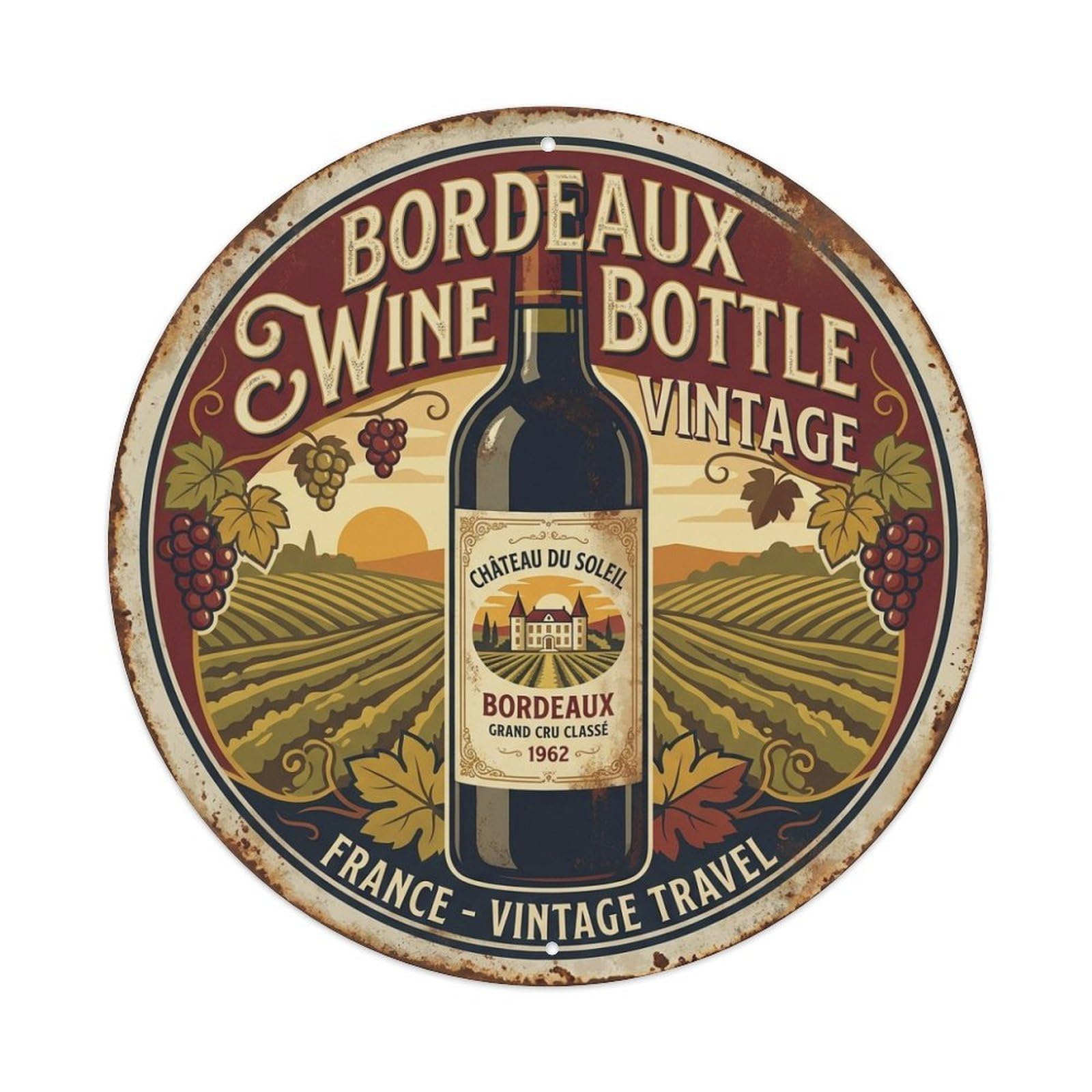 Classic Wine Bottle Vintage Bordeaux City Travel Metal Tin Sign