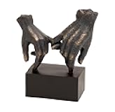 Deco 79 Polystone Hands Decorative Sculpture Weathered Patina Linked Home Decor Statue with Block Base and Gold Accents, Accent Figurine 9