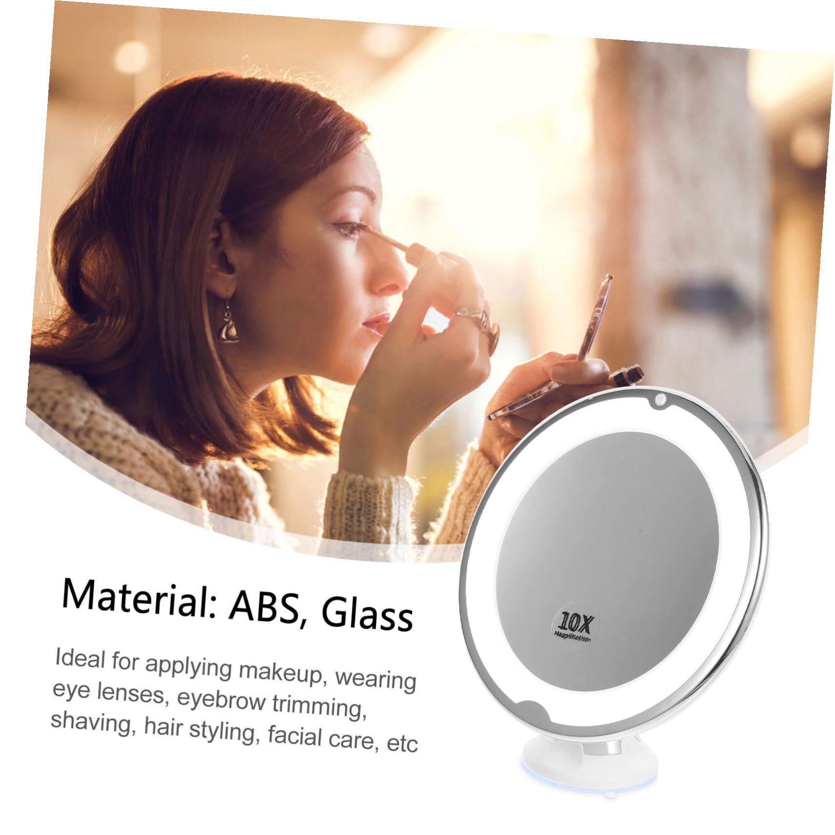 Espejo De Maquillaje Led Giratorio 1 Unidad 10x Aumento Ventosa para Uso Personal En Tocador Luz Integrada