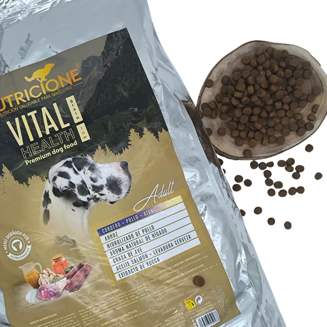 Vital Plus | Pienso Grain Low con Cordero, Pollo y Atún para Perros - 15kg