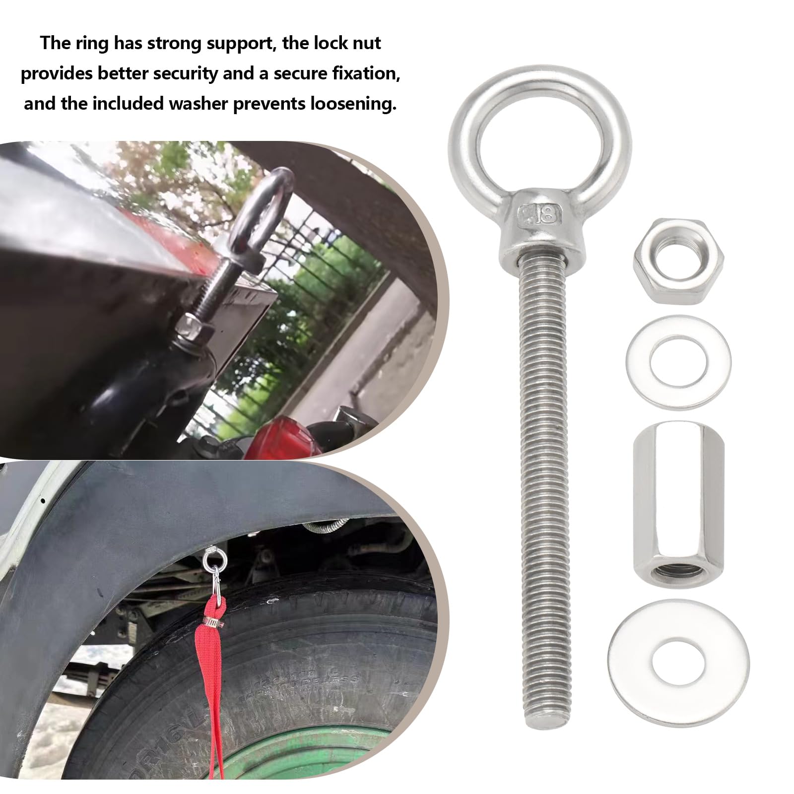 OTOTEC 2 Sets 316 Stainless Steel Ring Bolts M8x80mm Lifting Eye Bolt with Nuts Washers for Rear Door Hinges Compatible with Ducato Compatible with Jumper - Image 3