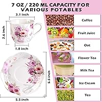 Vista 4 de GuangYang 7 oz Porcelain Tea Cups and Saucers set of 6,Purple Fancy Floral