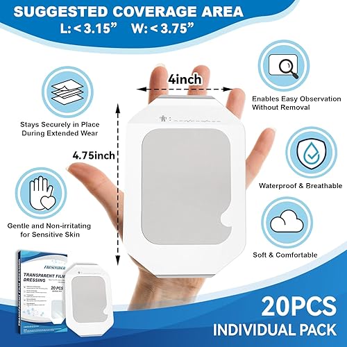 Miniatura 2 de FRESINIDER Apósito de película transparente de 4 x 4.75 pulgadas (paquete de 20) - Vendajes de ducha impermeables, cubierta transparente