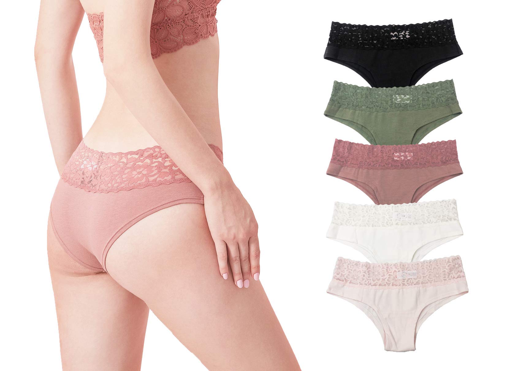 Women Soft Stretch Sexy Hipster Bikini Panties Underwear with Lace