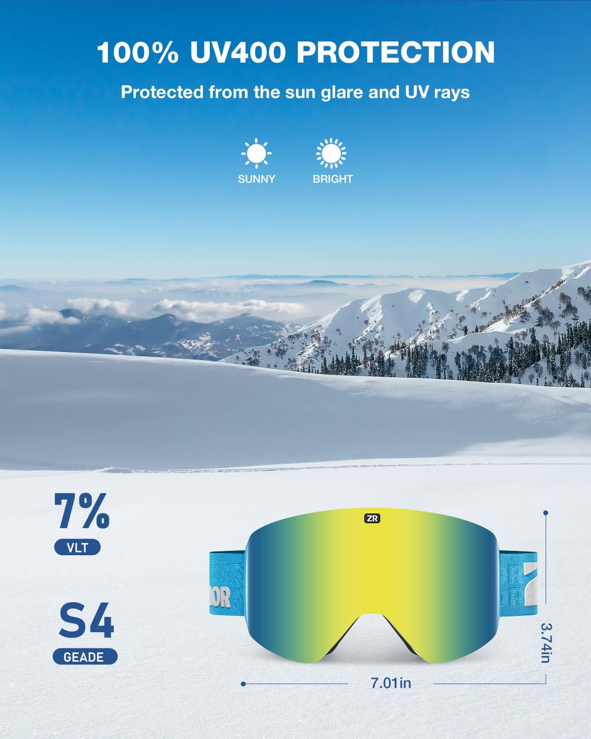 ZIONOR X11 Ski Snowboard Snow Goggles with Magnetic Interchangeable Cylindrical Lens Anti-fog UV Protection for Men Women Adult ?VLT 7% Gold Lens?