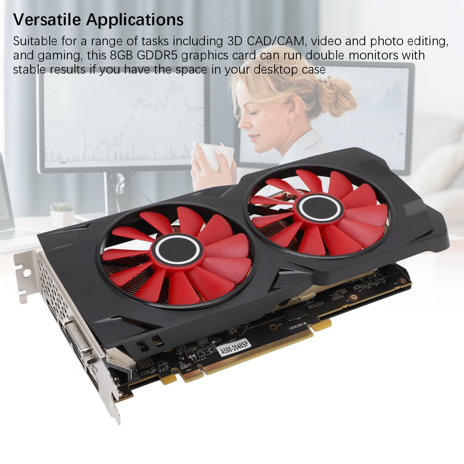 Yanmis Scheda Grafica 580, GPU da Gioco GDDR5 da 8 GB a 256 Bit con Doppia Ventola di Raffreddamento, PCI Express 3.0, velocità di Clock 1244 MHz per Giochi 4K, Editing Video, CAD CAM 3D