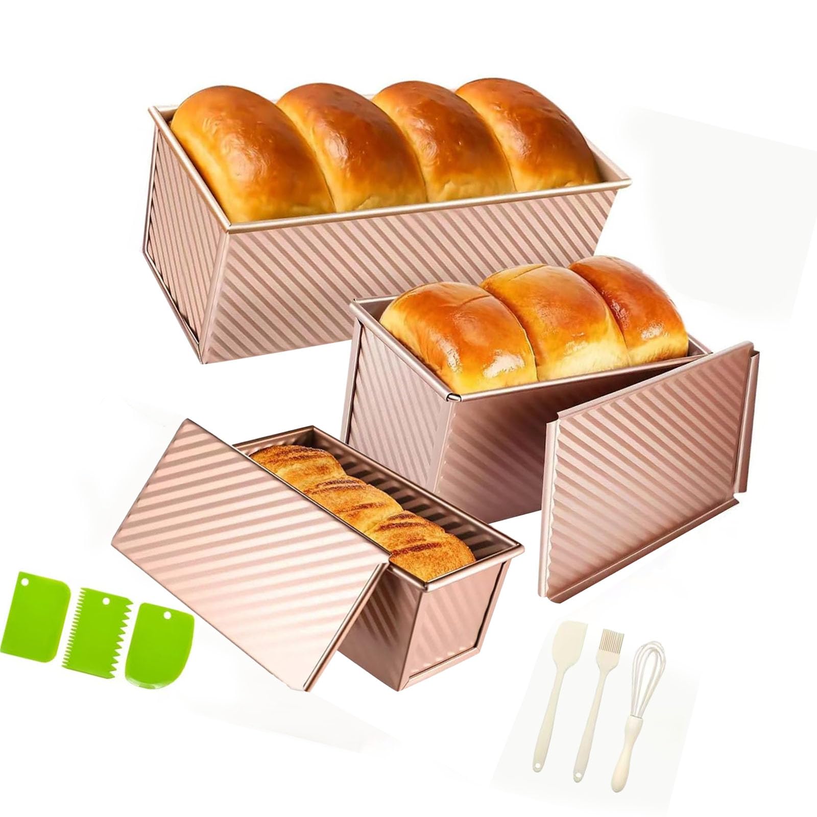 Excelente juego de moldes para hornear de acero al carbono que incluye cubiertas para controlar al preparar moldes de pan de fermentación de pan francés o de trigo