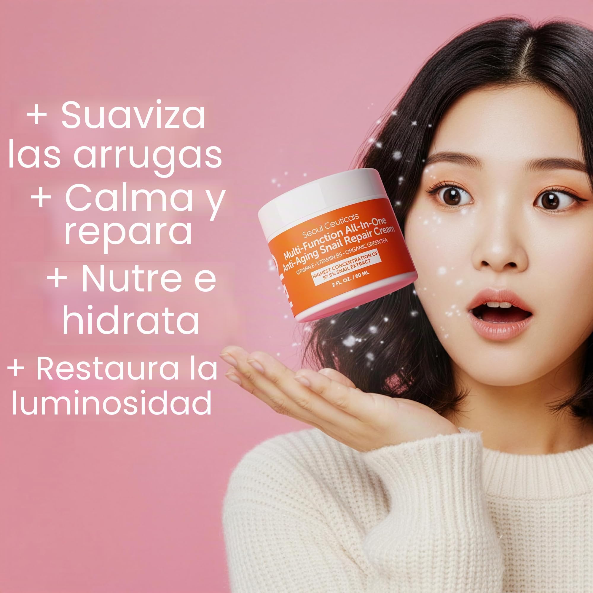 Seoul Ceuticals Korean Skin Care Snail Repair Cream Moisturiser - 97.5% Snail Mucin Extract - All In One Recovery Power For The Most Effective Korean Beauty Routine - 60ml
