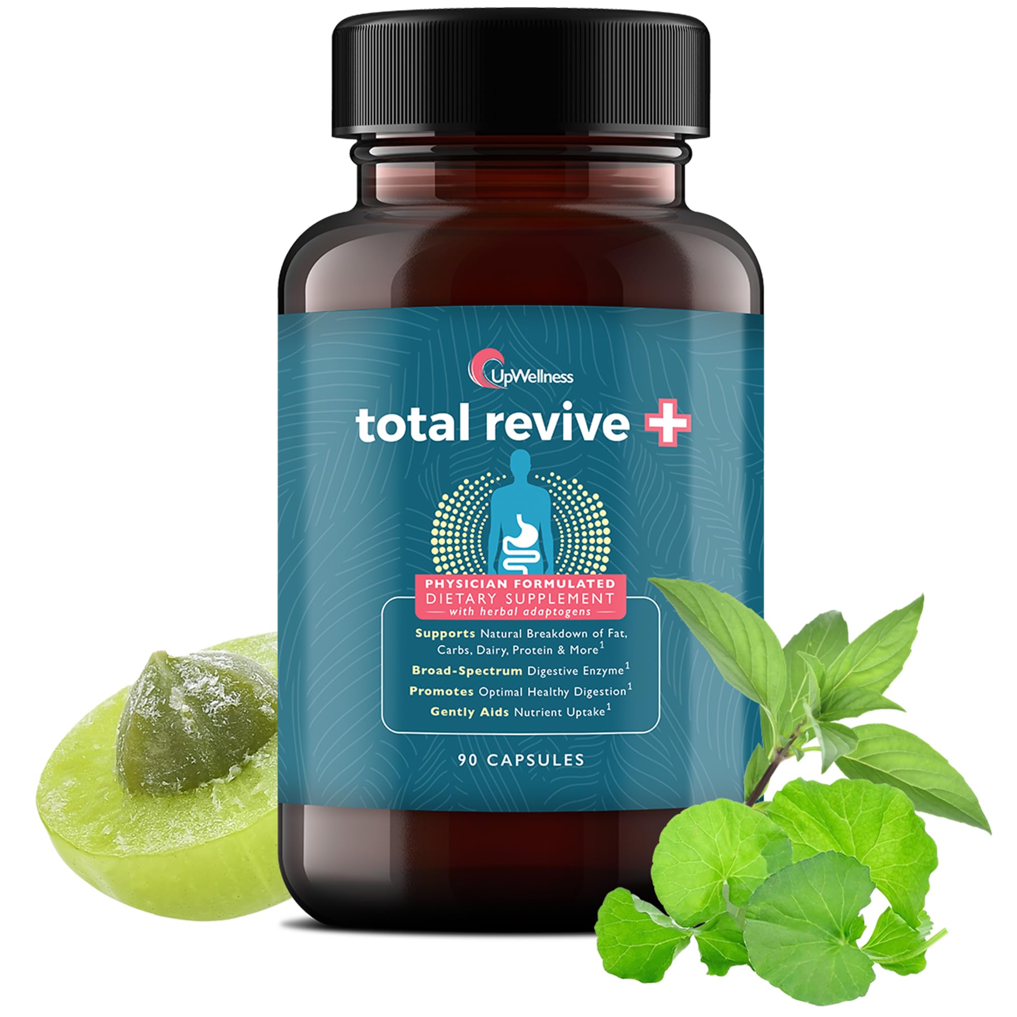 UpWellness Total Revive+ Digestive Enzymes - Broad-Spectrum Enzymes for Digestive Health - Supports Gut Health and Nutrient Absorption - Physician Formulated - 90 Capsules