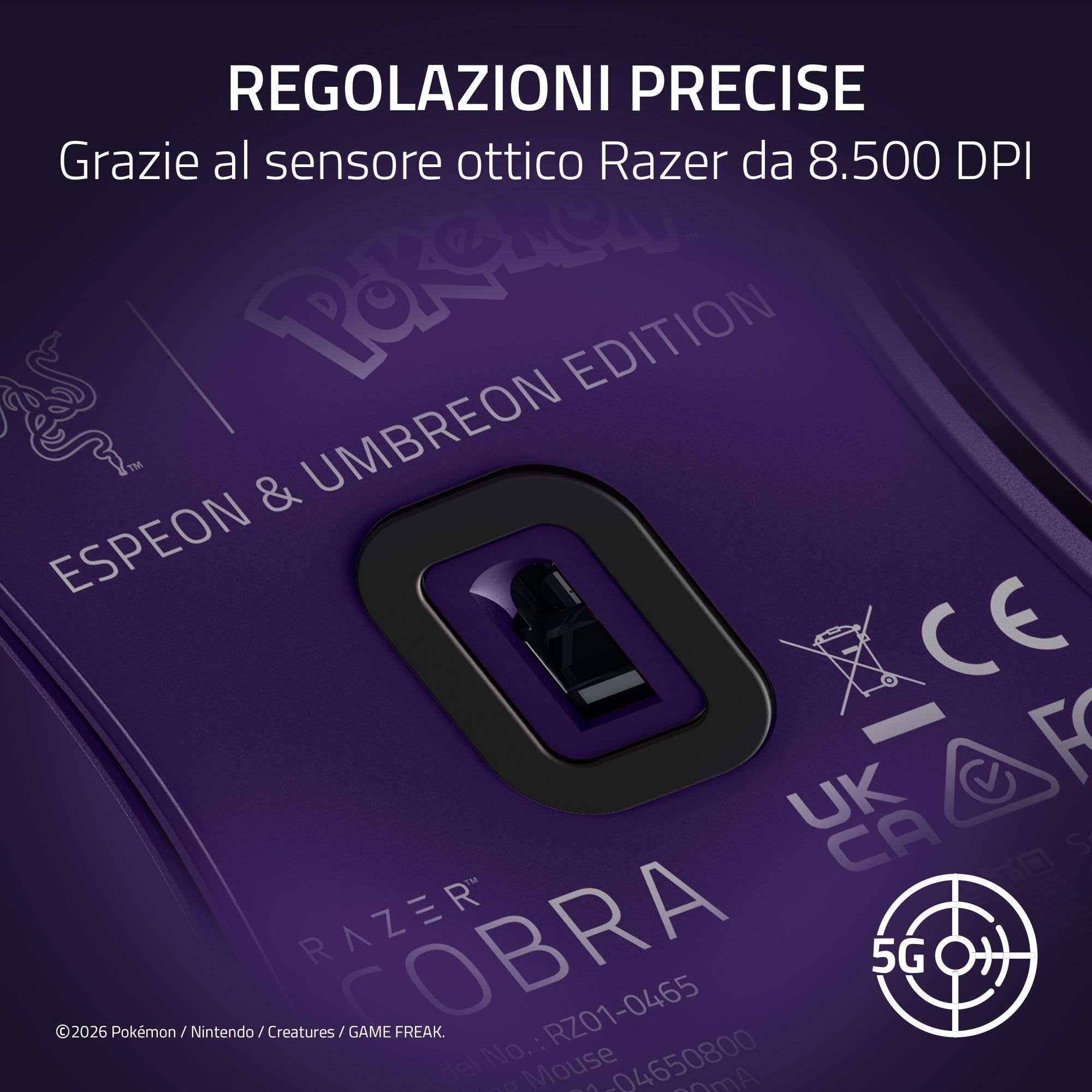 Razer Cobra Pokémon Espeon & Umbreon Edition - Mouse da gioco leggero con cavo e illuminazione Chroma RGB - 58 g - 8500 DPI - Cavo Speedflex | Edizione Espeon & Umbreon