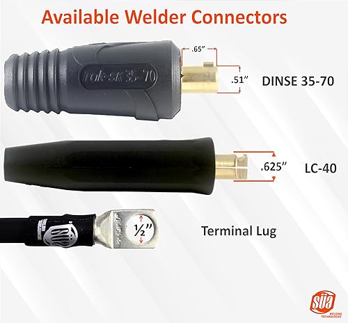 Miniatura 6 de SÜA - Conjunto de cables de soldadura de 300 amperios - Conector de terminal - Cable de cobre 100% AWG # 1 (25 pies cada plomo)