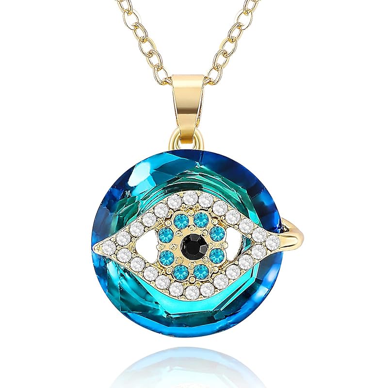 CARPDIM Evil Eye Necklace, Evil Eye Pendant Necklace with Circle Crystal as Evil Eye Jewelry Gifts Good Luck Vintage Evil Eye Pendant Jewelry Birthday Gifts for Women Friend Female