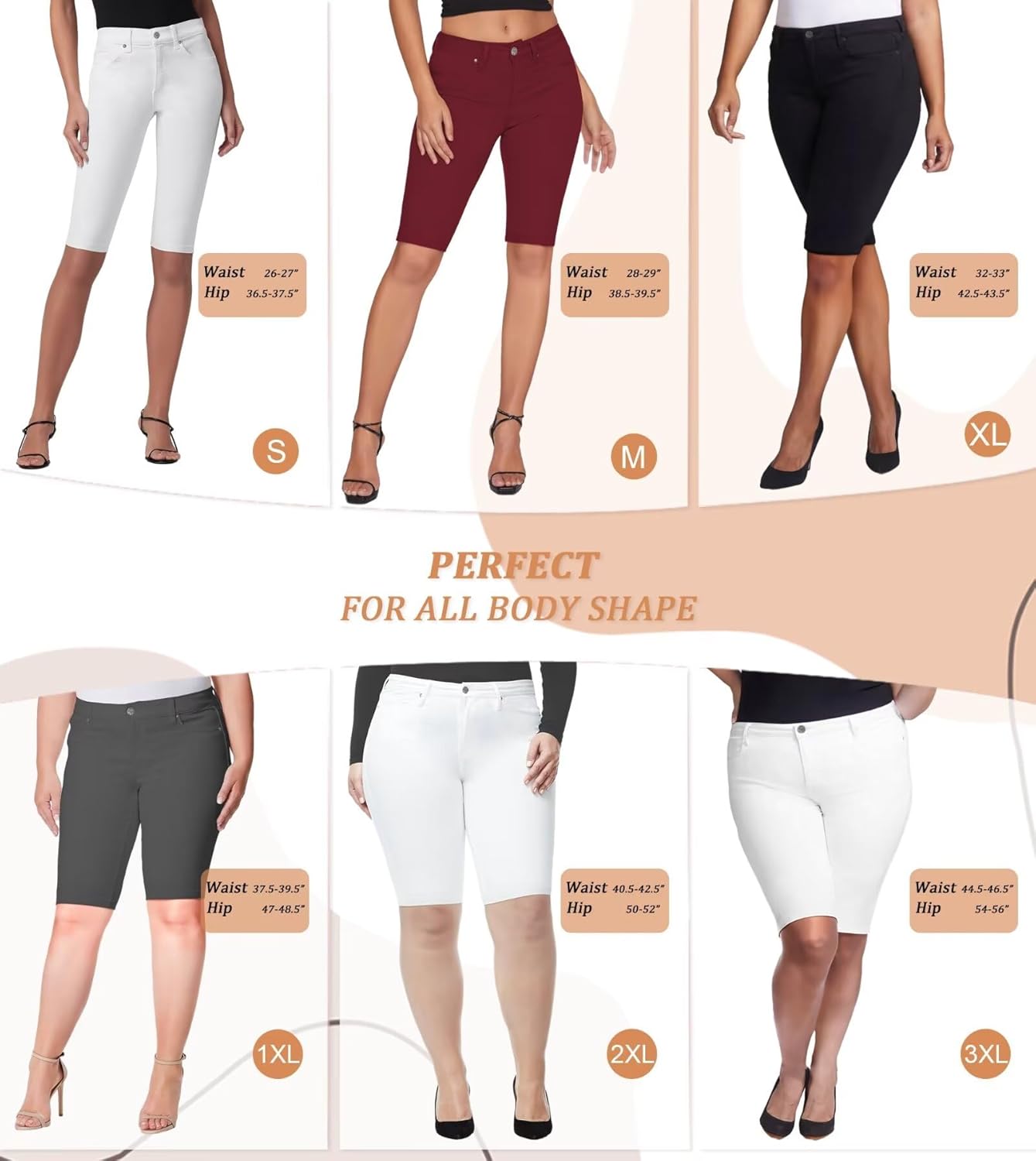 Hybrid & Company Women's Ultra Stretch Perfectly Shaping Mid Rise Skinny Bermuda Shorts with Pockets - Image 3