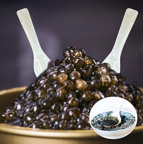 Miniatura 5 de Wenplus - Paquete de 2 cucharas de caviar de 3.55 pulgadas hechas a mano, cuchara de caviar con mango redondo con una caja de almacenamiento de