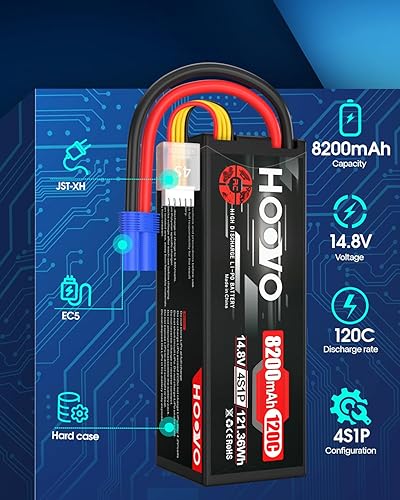Miniatura 2 de HOOVO Batería LiPo 4S 14.8V 8200mAh 120C RC Batería Compatible con Arrma Losi DBXL-E RC Buggy Car Truck Boat (2 unidades)