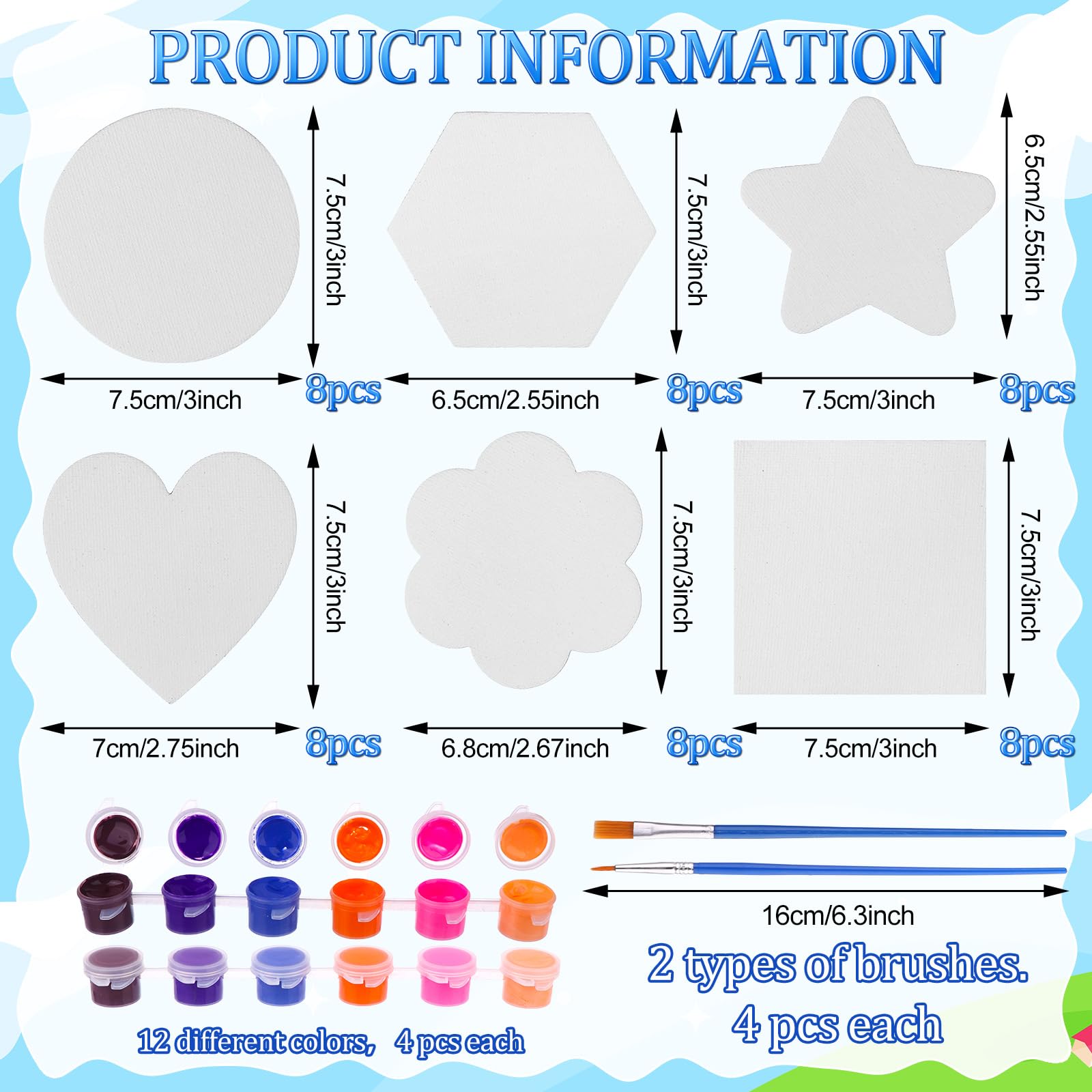 104 Pcs 3 Inch Mini Magnetic Canvas Panel Boards Kit Magnetic Painting Canvas with Paint Colors Brushes Mini Tile Art Fun Painting Kit for Fridge Locker DIY Art Craft Paints Canvases