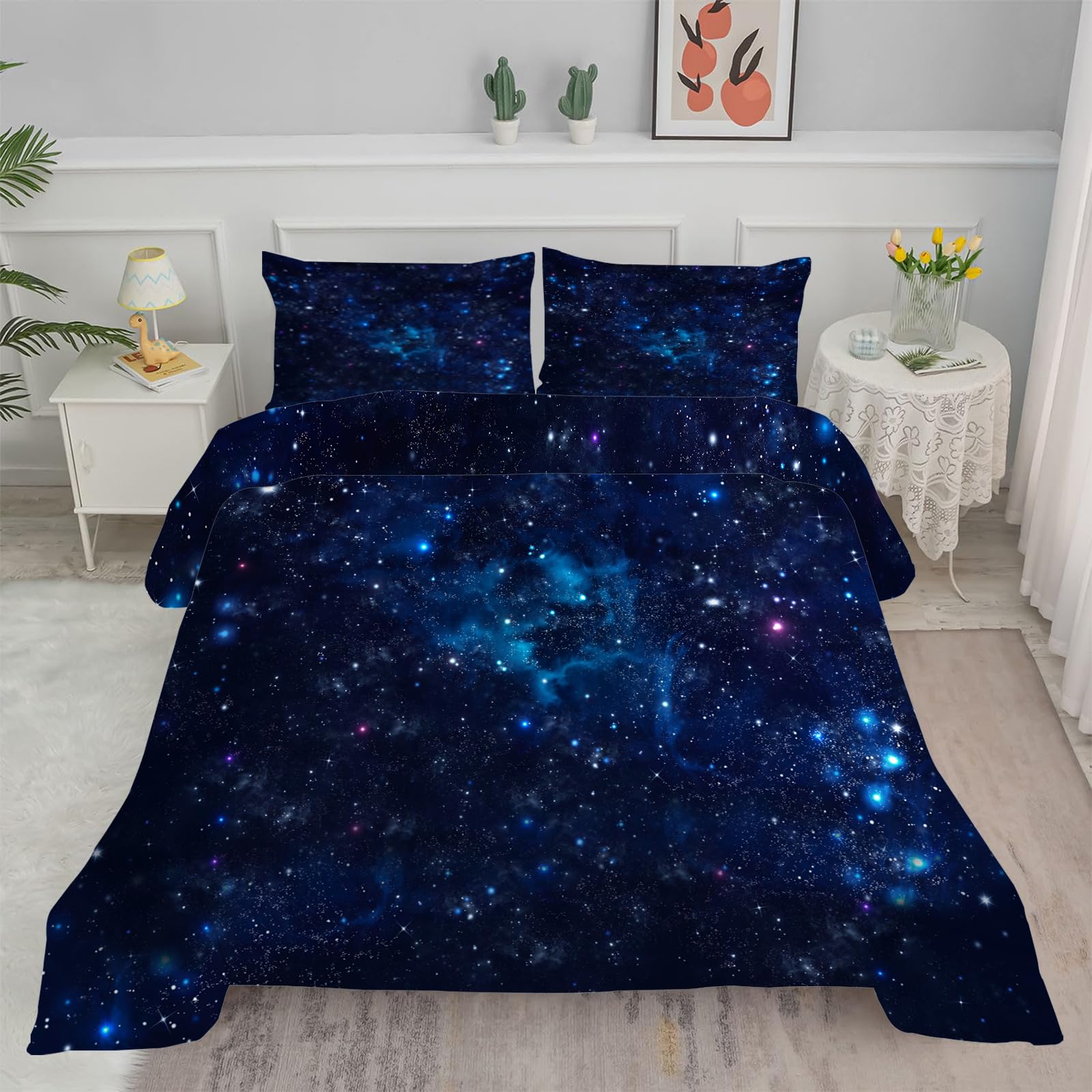 Couette Ciel Étoilé Bleu 140x200 Enfant - Duvet Légère Chaude 4 Saisons, Loisirs Astronomiques Garçons Réversible Edredon et 2 Taies d'Oreiller 65x65 cm