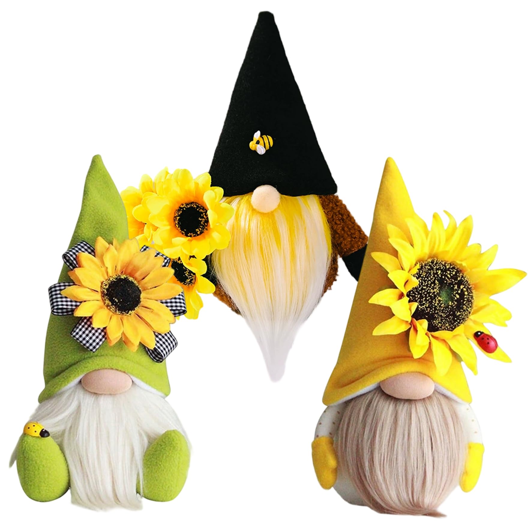 Gnomes en peluche tournesol lot de 3 pour décoration de table de printemps