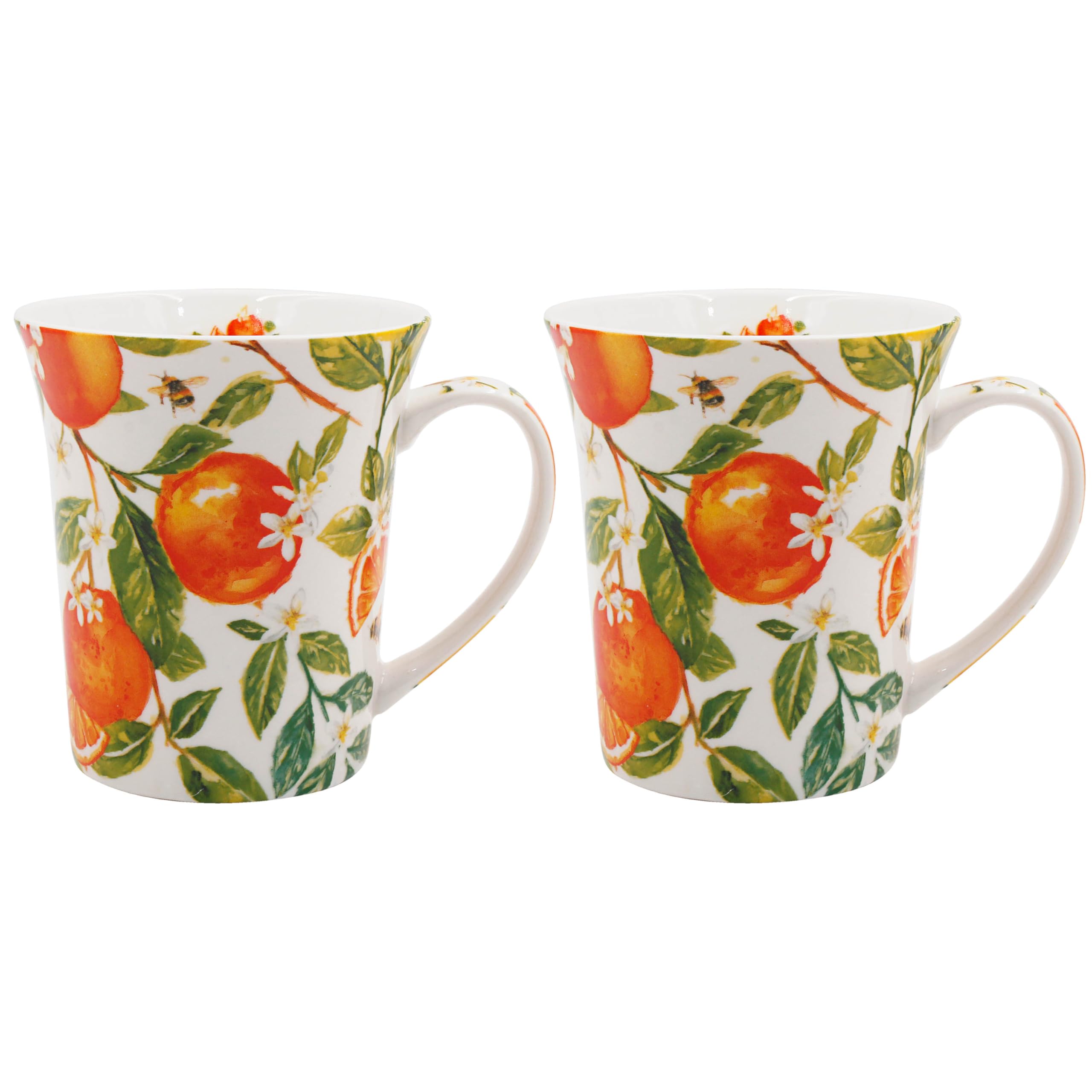 The Leonardo Collection Women's Oranges & Lemons Mugs Set Of 2 Jennifer Rose Fine China X 300Ml For Hot & Cold Drinks | Durable Coffee Cups For Home & Office | Easy-To-Hold Mugs For Daily Use