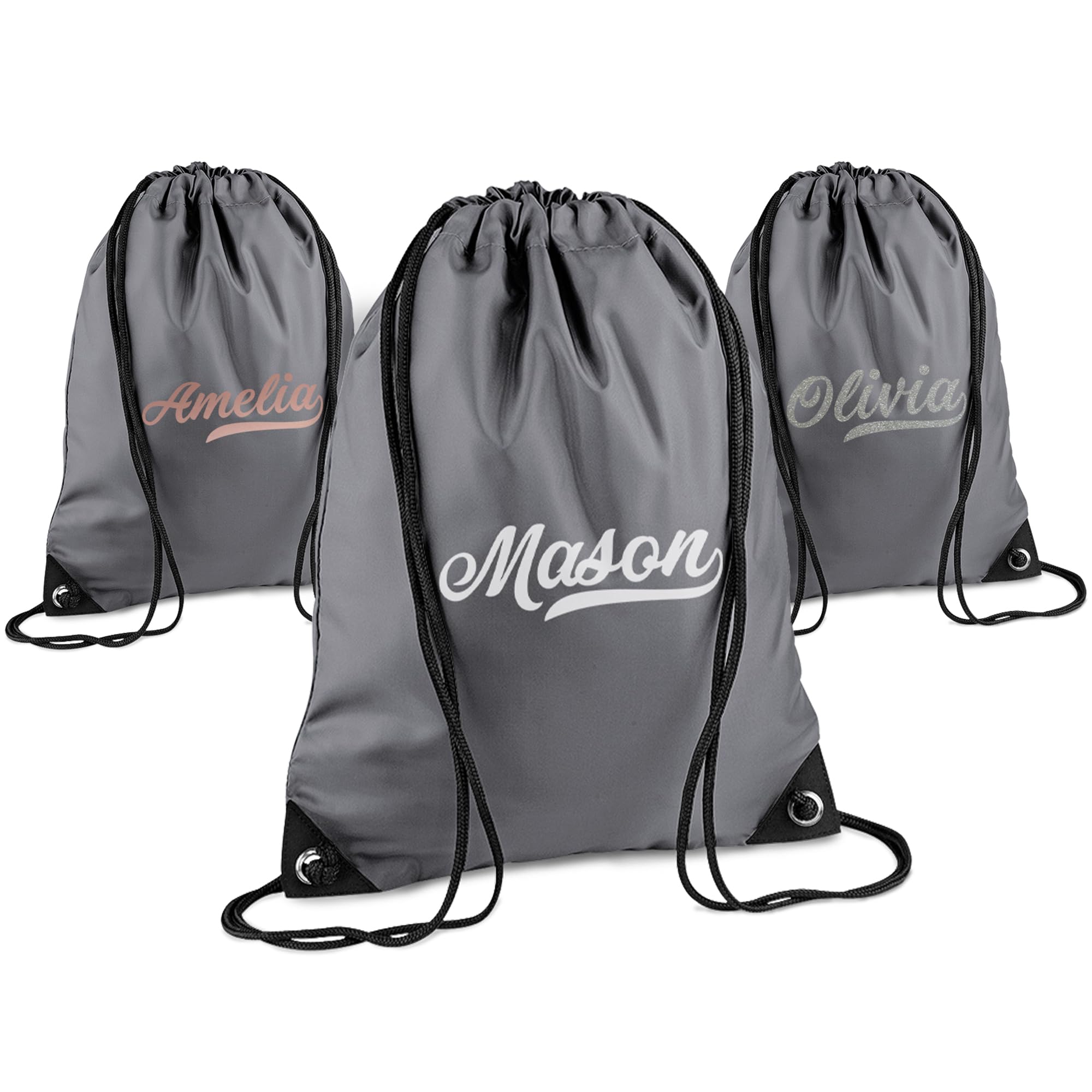 Print Maniacs Personalised Drawstring Bag for Kids Back to School PE Bag, Swim Bag with Name Ideal for Boys, Girls, Toddlers,and Primary School Students Perfect School Bag Graphite Grey