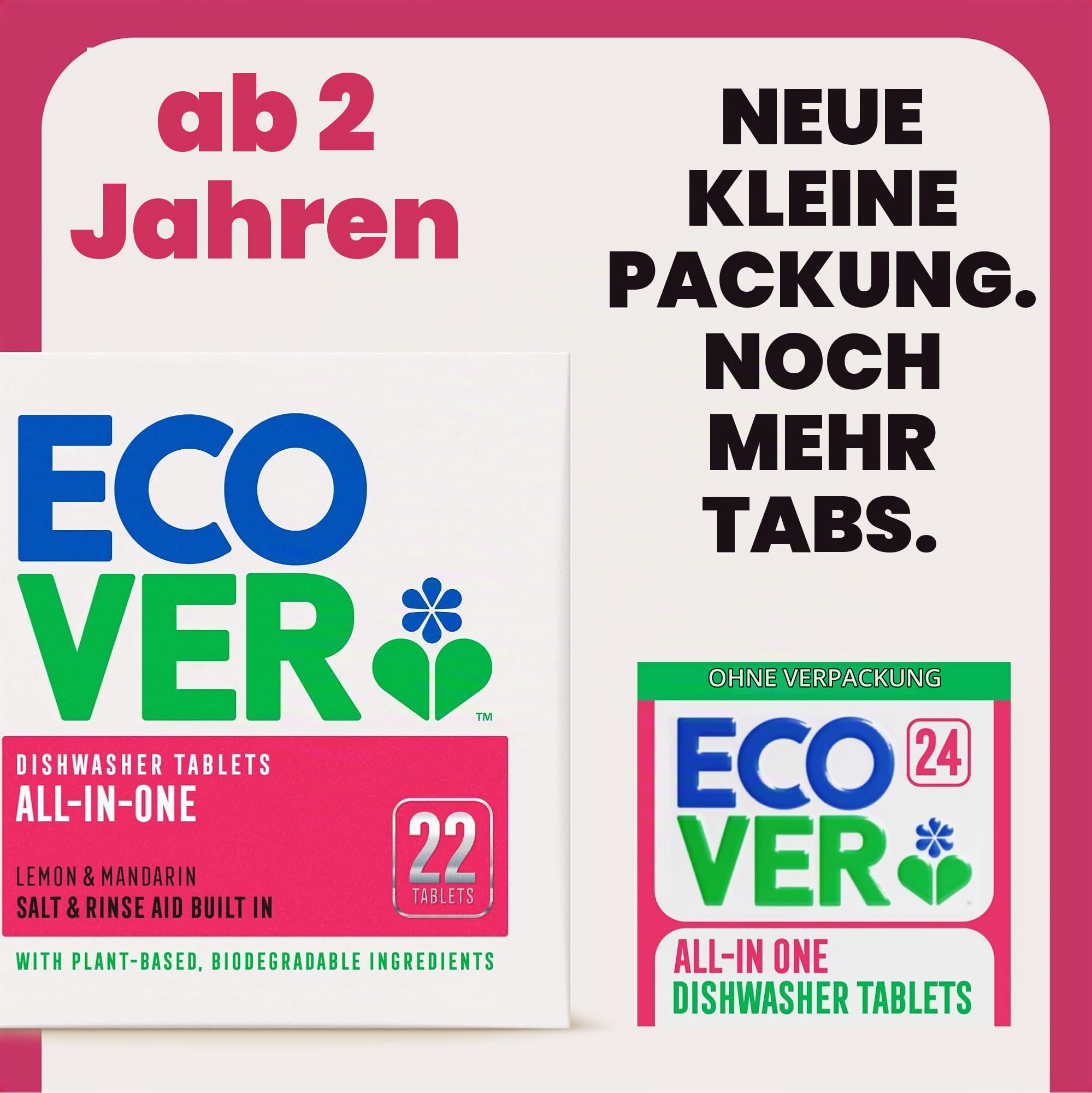 Ecover All in One Spülmaschinentabs enthält Spülmaschinensalz & Klarspüler | Kraftreinigung | Mandarine & Zitronengras Duft | 1er Pack | 72 Tabletten