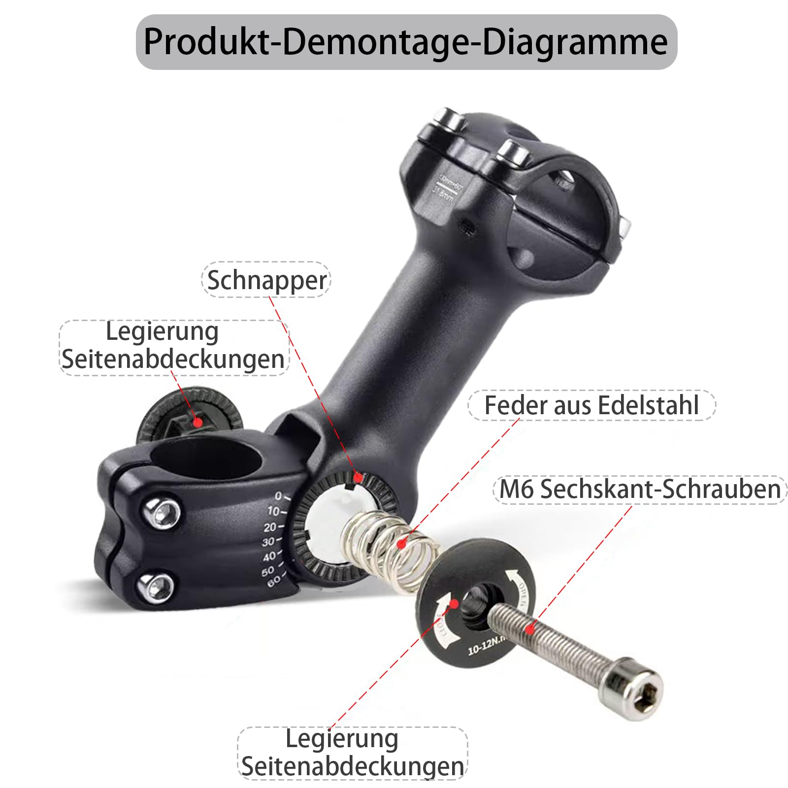 Fahrrad Vorbau Riser,Verstellbarer MTB Vorbau,28.6mm Fahrradgabel Aluminium Verstellbar 150mm,Fahrrad Vorbau 31.8mm,Verstellbar 120 Grad 110mm,Geeignet für Mountainbike, Rennrad, MTB, BMX