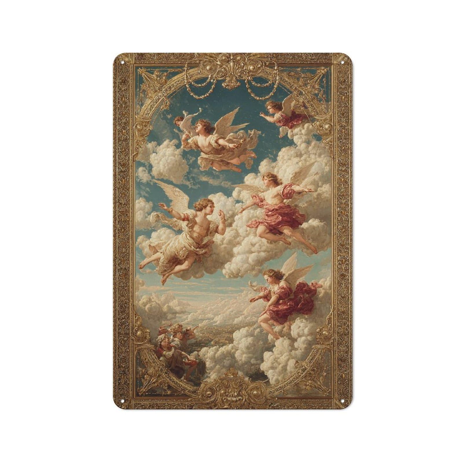 Junmoney Heavenly Angels In Flight Understated Decorative Metal Sign 30X20cm Featuring Study Room Decor For Workspace, Cafe, Shop Or Desk Area