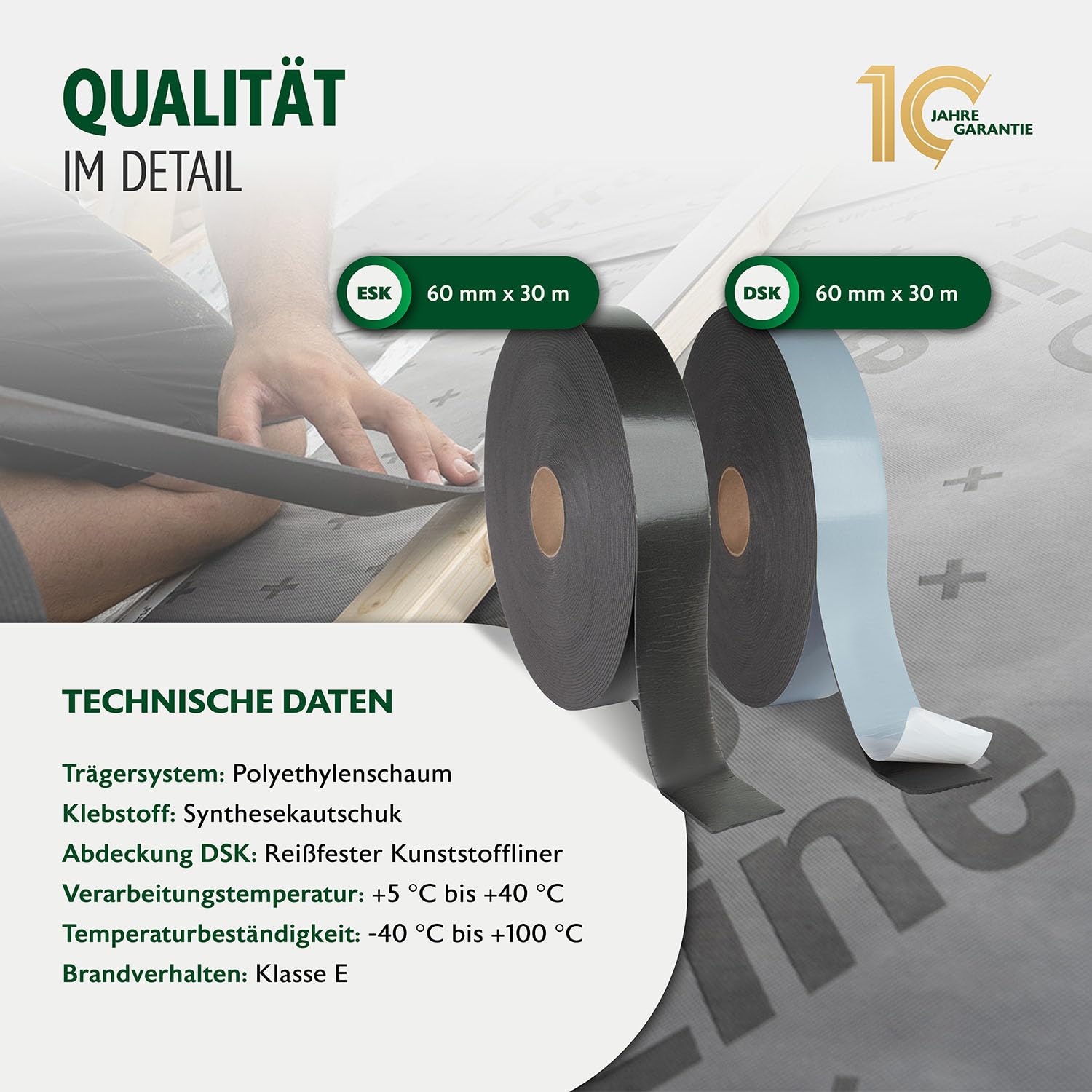 ALMO 5 Rollen PE-Nageldichtband sehr stark klebend (30m x 60mm) Dichtband selbstklebende Trennwandband für Unterspannbahnen, Anthrazit