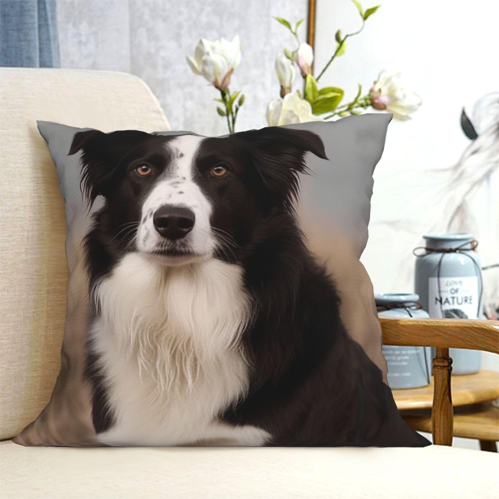 Fodpand Black Decorative Throw Pillow Covers 18"X18" Border Collie Cushion Cases Square Modern Farmhouse Pillow Cases Soft Cozy Cushion Covers For Couch Sofa Bedroom Home Decor Pillowcase