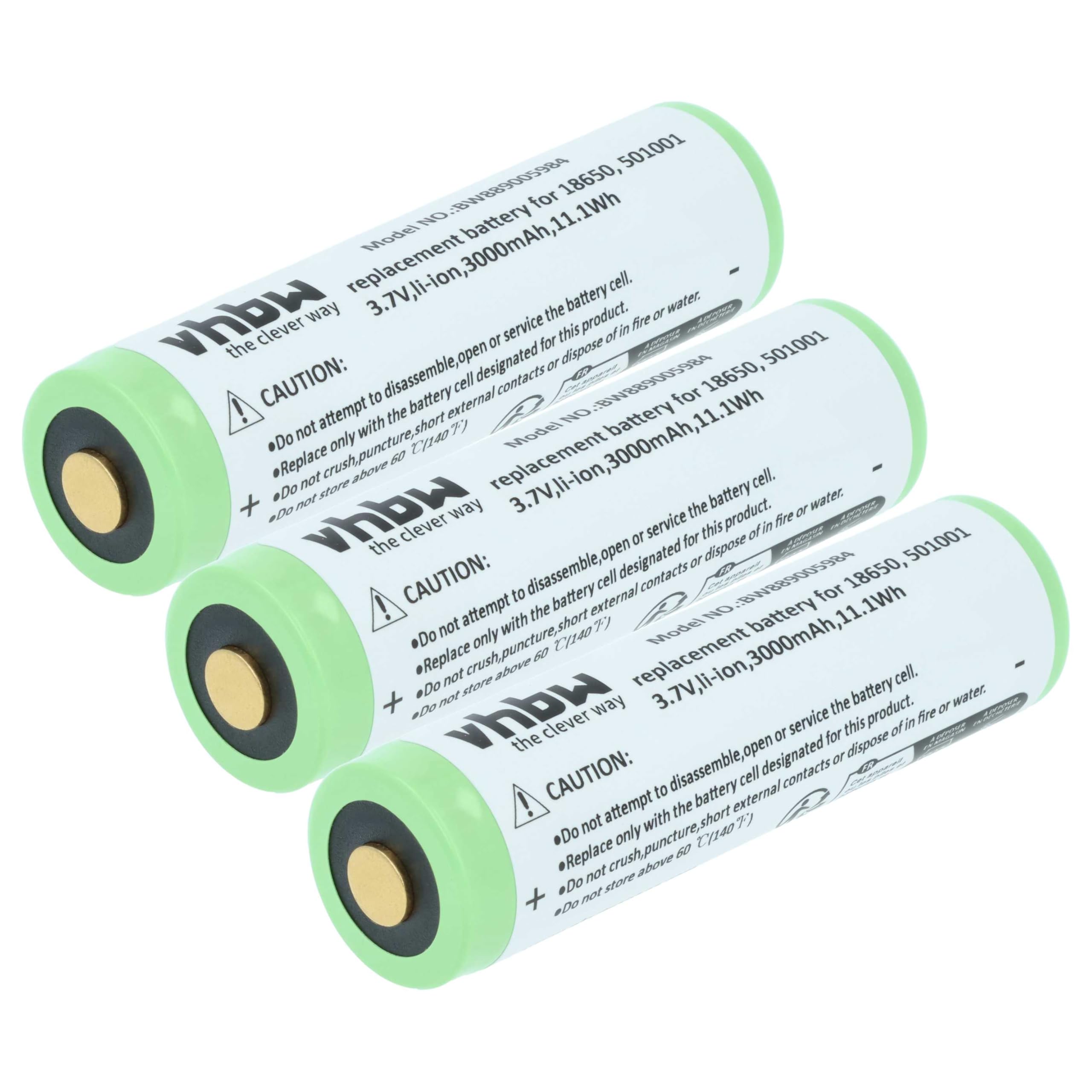 vhbw 3 x akumulator kompatybilny z Ledlenser iH11R, H8R, H8R SE, MH10, MH11, iH8R, C7R, C7R Classic lub latarka czołowa (3Ah, 3,7 V, Li-ION)