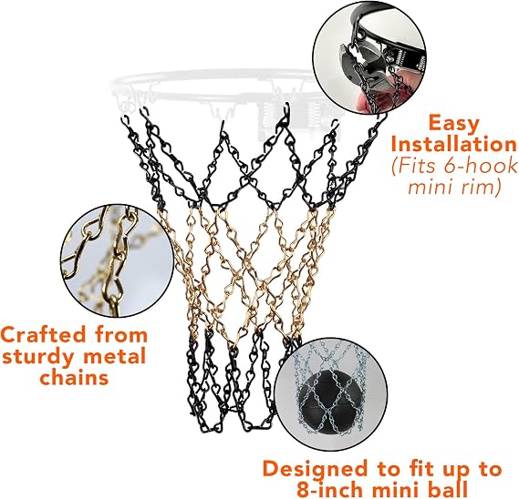 Basketball Chain Net for Mini Hoop (6 Hook), Metal Chain Links